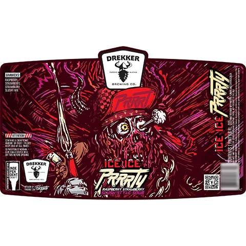 Drekker Cherry Ice Ice Prrrty Raspberry Strawberry Slush Style Sour by Drekker Brewing Company, beer label
