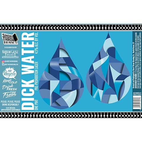 Short Throw Dick Water Lager by Short Throw Brewing Co., beer label