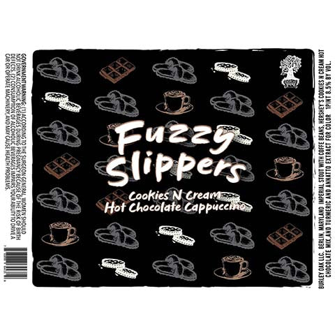 Burley Oak Fuzzy Slippers Cookies N Cream Hot Chocolate Cappuccino Imperial Stout by Burley Oak Craft Brewery, beer label