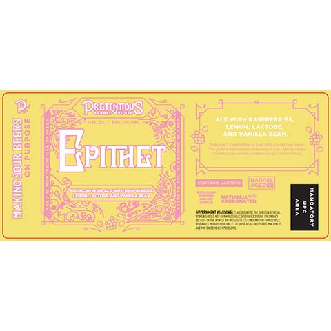 Pretentious Epithet Sour Ale by Pretentious Barrel House, beer label