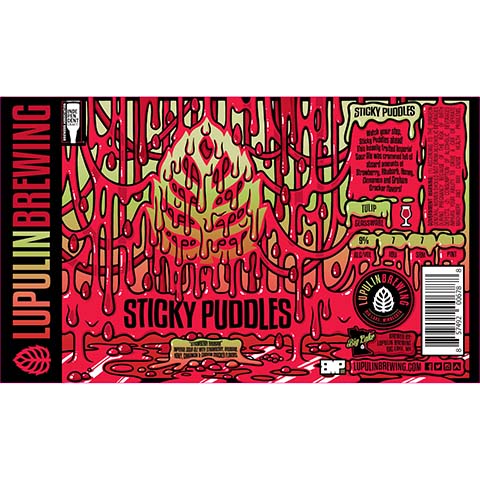 Lupulin Sticky Puddles Strawberry Rhubarb Imperial Sour Ale by Lupulin Brewing, beer label