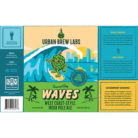Urban Brew Labs Second City Waves West Coast-Style IPA by Urban Brew Labs, beer label