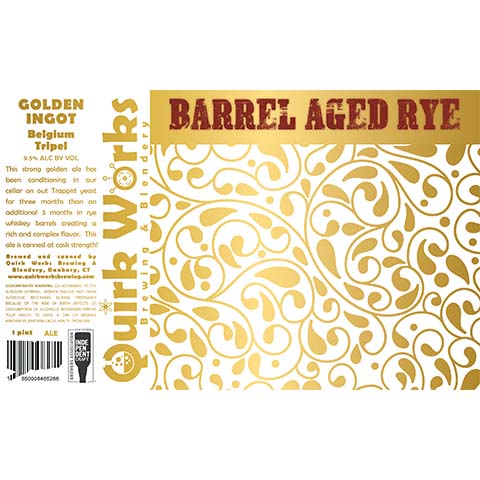 Quirk Works Barrel Aged Rye Golden Ingot Belgium Tripel by Quirk Works Brewing, beer label