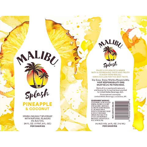 Malibu Splash Pineapple & Coconut by Malibu, beer label