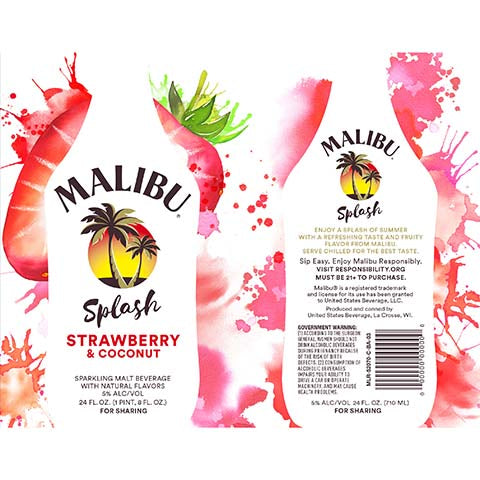 Malibu Splash Strawberry & Coconut by Malibu, beer label