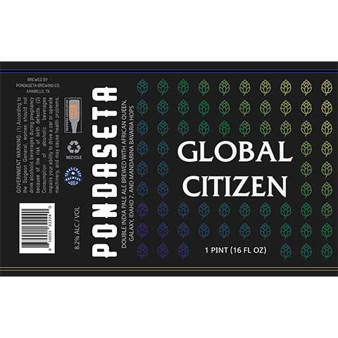 Pondaseta Global Citizen DIPA by Pondaseta Brewing Co., beer label