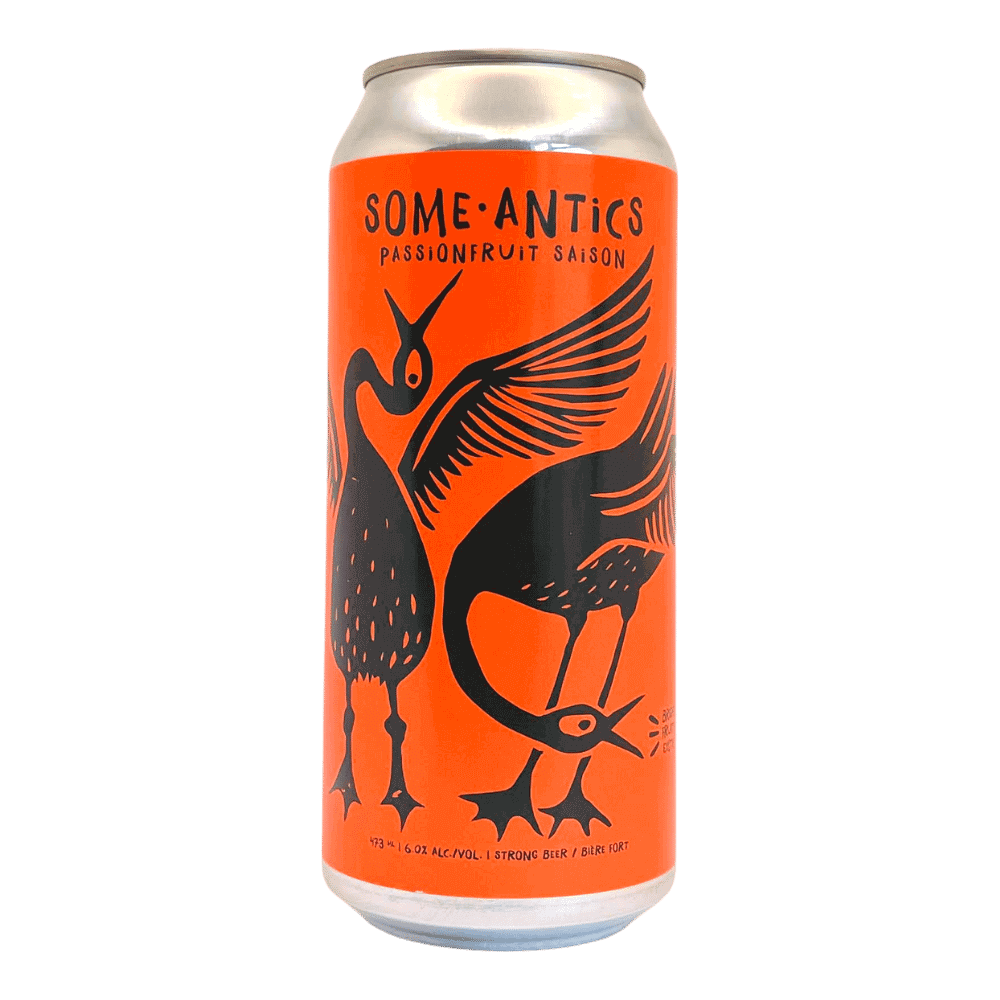 Some Antics Passionfruit Saison by Strange Fellows x Brassneck, beer label