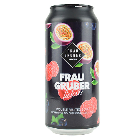 FrauGruberlicious Raspberry, Black Currant, Passion Fruit Sour by FrauGruber Brewing, beer label