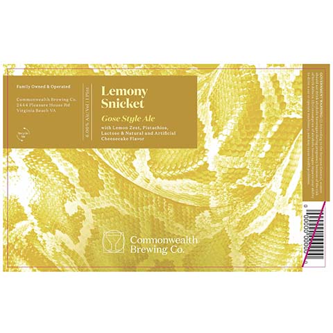 Commonwealth Lemony Snicket Gose Ale by Commonwealth Brewing Co., beer label