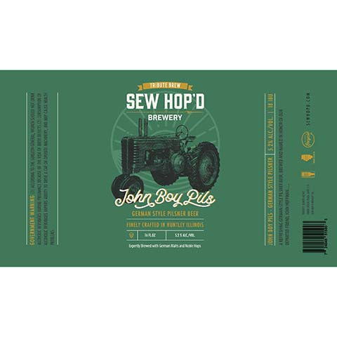 Sew Hop'd John Boy Pils by Sew Hop'd Brewery, beer label