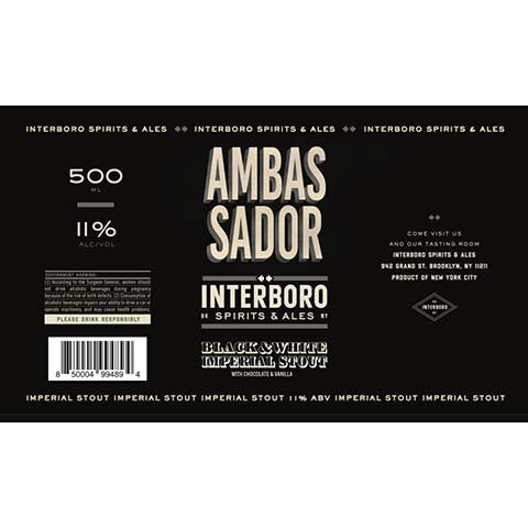 Interboro Ambassador Black & White Imperial Stout by Interboro Spirits And Ales, beer label