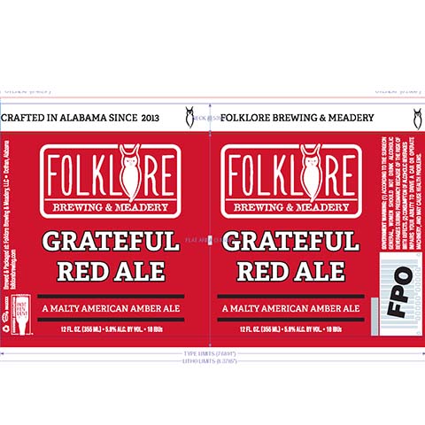 Folklore Grateful Red Ale A Malty American Amber Ale by Folklore Brewing & Meadery LLC., beer label
