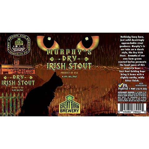 Great Barn Murphy's Dry Irish Stout by Great Barn Brewery, beer label