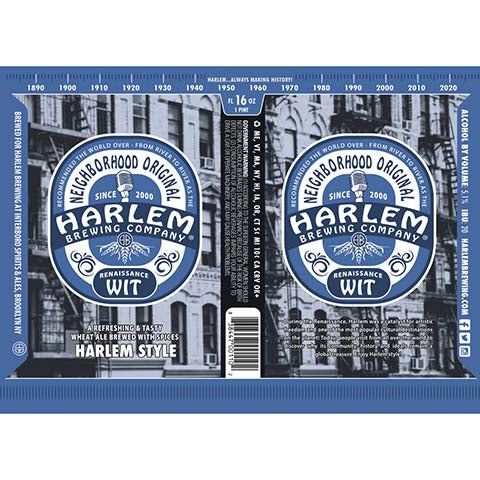 Harlem Neighborhood Original Renaissance Wit by Harlem Brew South, beer label