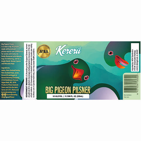 Kekeru Big Pigeon Pilsner by Kekeru Brewing Co., beer label