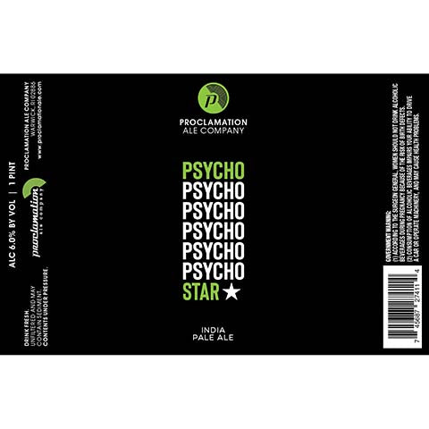 Proclamation Psycho Star IPA by Proclamation Ale Company, beer label