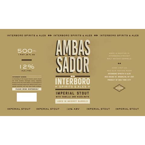 Interboro Ambassador Imperial Stout (Vanilla and Hazelnut) by Interboro Spirits And Ales, beer label