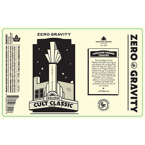 Zero Gravity Coolidge Cult Classic Pilsner by Zero Gravity Craft Brewery, beer label