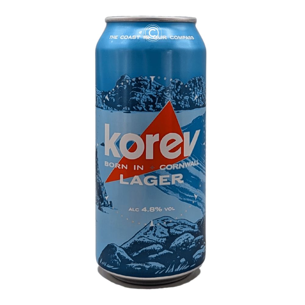 Korev Lager by St Austell Brewery, beer label