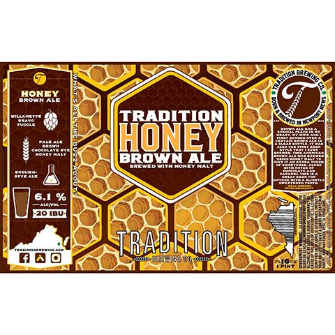 Tradition Honey Brown Ale by Tradition Brewing Company, beer label