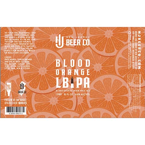 New Jersey Blood Orange LBIPA by New Jersey Beer Co, beer label