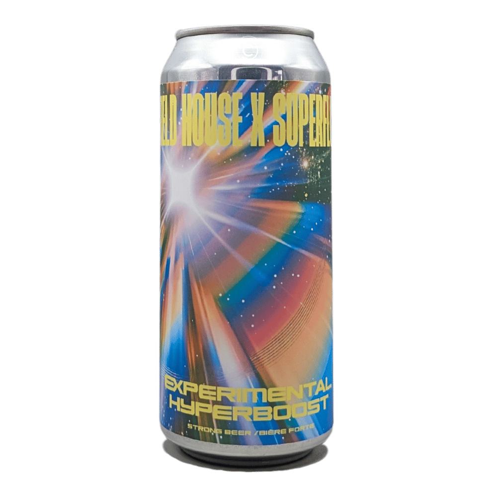 Experimental Hyperboost Hazy IPA by Field House Brewing Co. x Superflux Beer Company, beer label