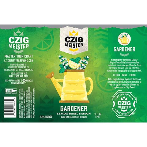 Czig Meister Gardener Lemon Basil Saison Ale by Czig Meister Brewing Co., beer label