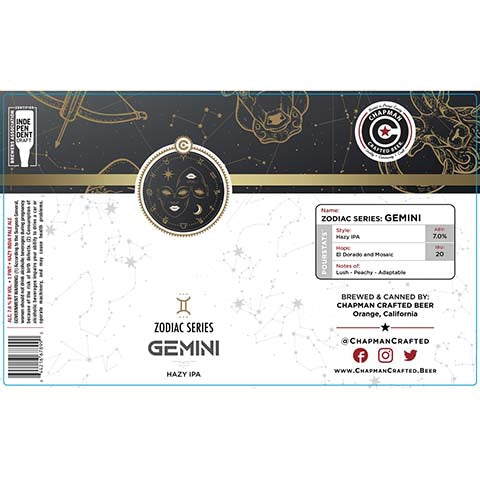 Chapman Crafted Zodiac Series Gemini Hazy IPA by Chapman Crafted Beer, beer label