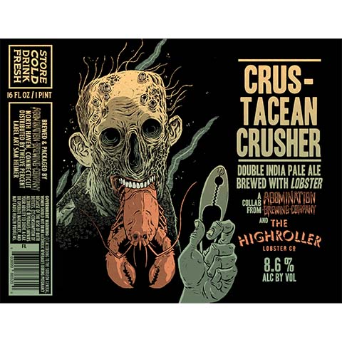Abomination Crustacean Crusher DIPA by Abomination Brewing Company, beer label