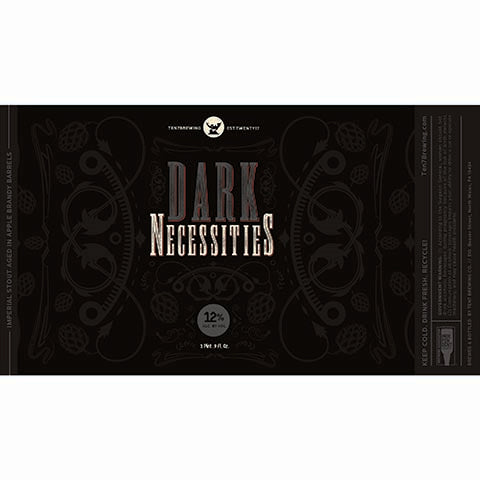 Dark Necessities Imperial Stout Aged in Apple Brandy Barrels by Ten7 Brewing Co, beer label