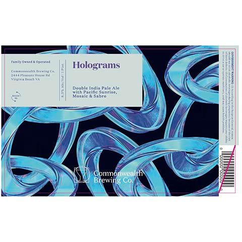 Commonwealth Holograms DIPA by Commonwealth Brewing Co., beer label