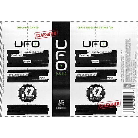 UFO Unidentified Fruited Sour Ale by UFO Beer Company, beer label