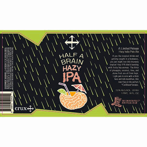 Crux Half A Brain Hazy IPA by Crux Fermentation Project, beer label