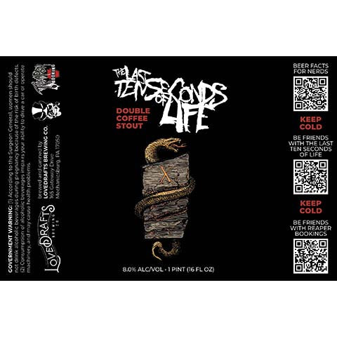 Lovedrafts The Last Ten Seconds of Life Double Coffee Stout by Lovedrafts Brewing Co., beer label