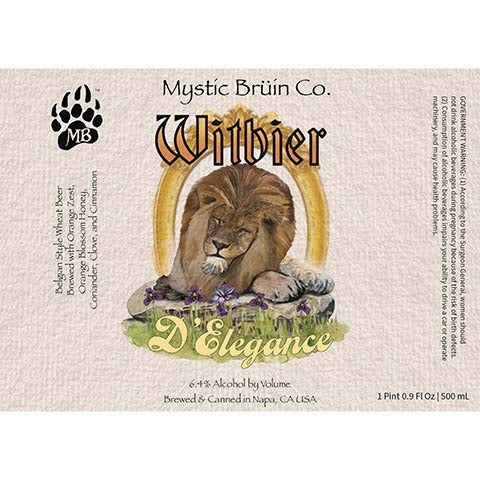 Mystic Bruin Witbier D'Elegance Wheat Beer by Mystic Bruin Co., beer label