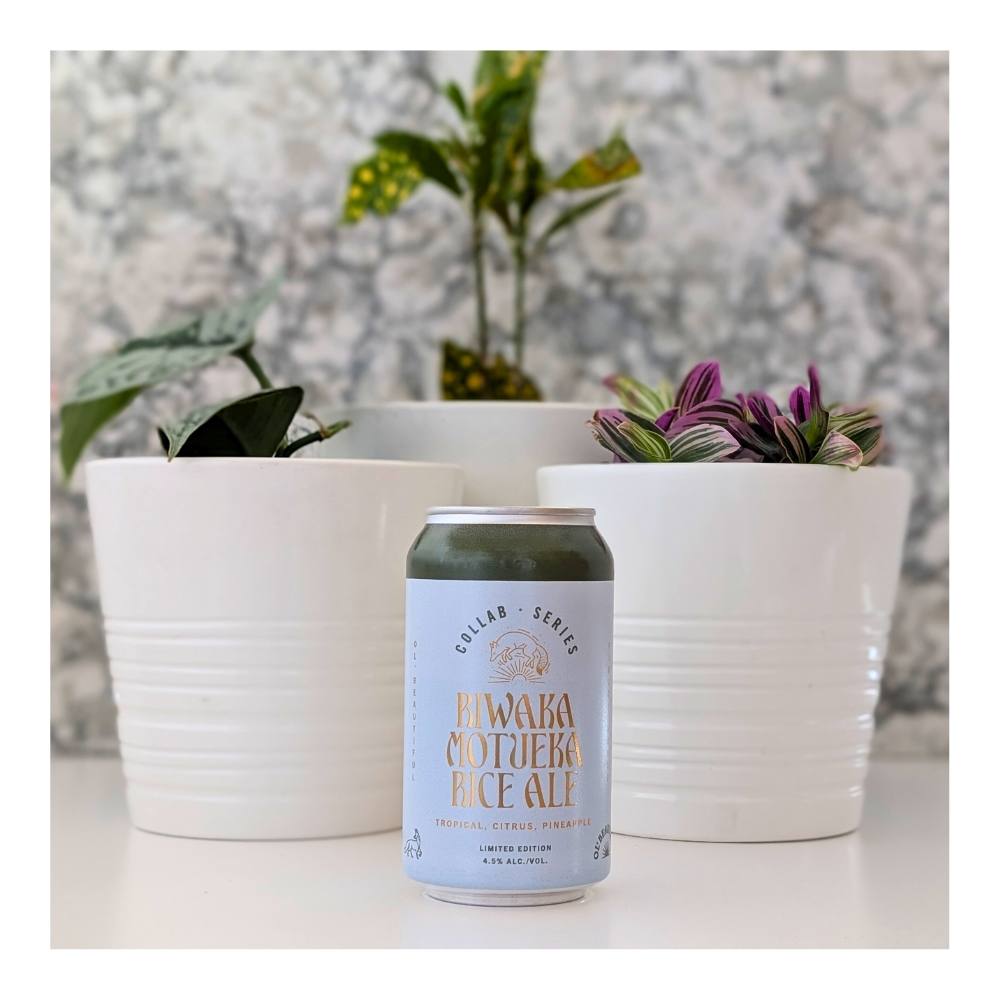 x Field House Brewing Co. Riwaka Motueka Rice Ale by Ol' Beautiful Brewing Company, beer label