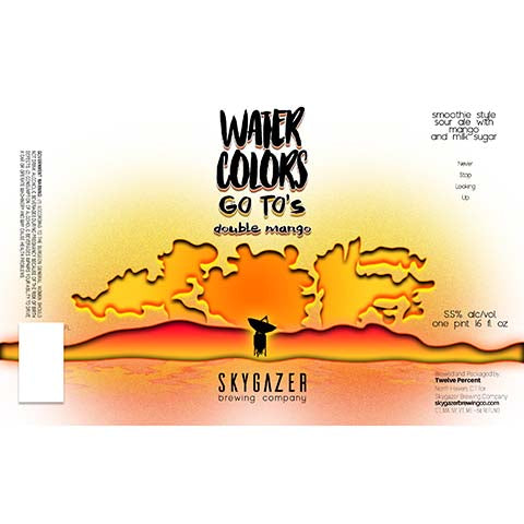 Skygazer Watercolors Go To's Double Mango Smoothie Sour Ale by SKYGAZER Brewing Co, beer label