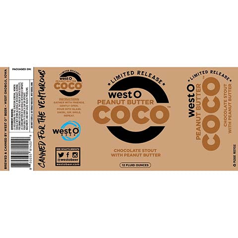 West O Beer Peanut Butter Coco Chocolate Stout by West O Beer LLC, beer label