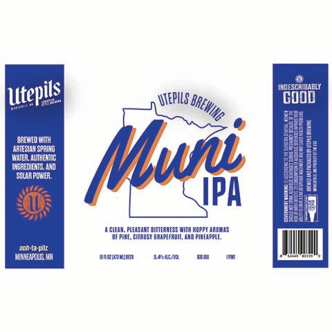 Utepils Muni IPA by Utepils Brewing Co, beer label