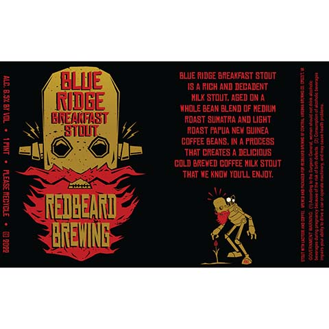 Redbeard Blue Ridge Breakfast Stout by Redbeard Brewing Co, beer label