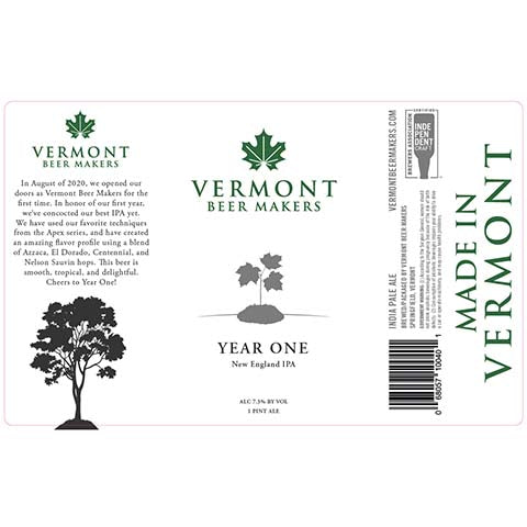 Vermont Year One New England IPA by Vermont Beer Makers, beer label
