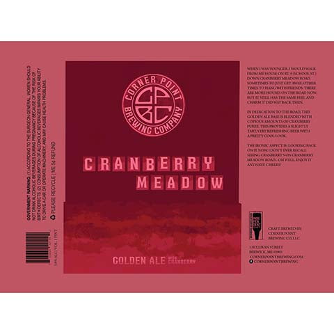 Corner Point Cranberry Meadow Golden Ale by Corner Point Brewing Company, beer label