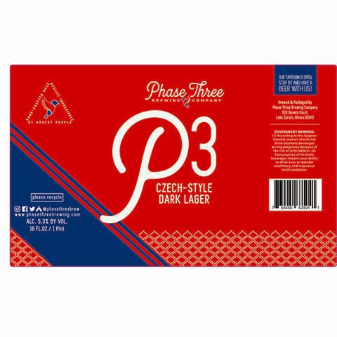 Phase Three P3 Dark Lager by Phase Three Brewing Company, beer label