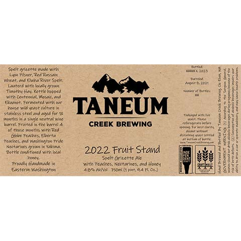 Taneum 2022 Fruit Stand Spelt Grisette Ale by Taneum Creek Brewing, beer label