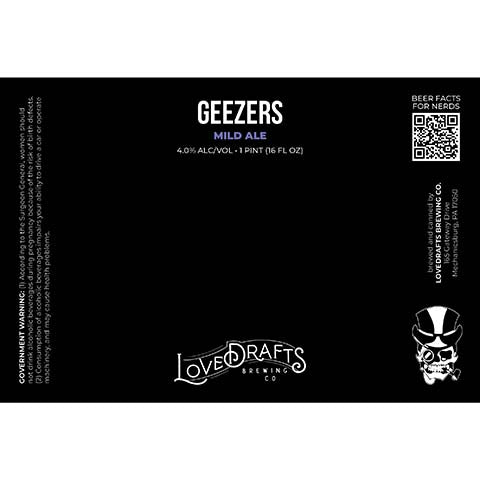 Lovedrafts Geezers Mild Ale by Lovedrafts Brewing Co., beer label