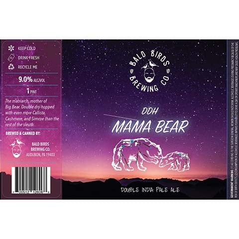 Bald Birds DDH Mama Bear DIPA by Bald Birds Brewing Co., beer label