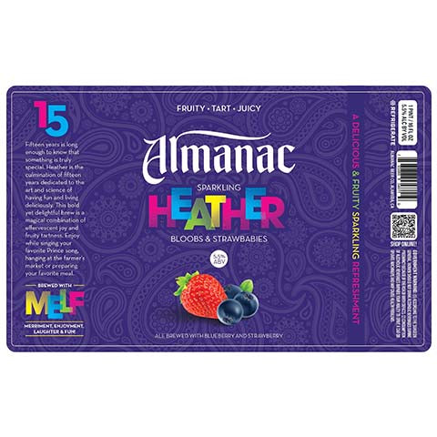 Almanac Sparkling Heather: Bloobs & Strawbabies Sour by Almanac Beer Company, beer label
