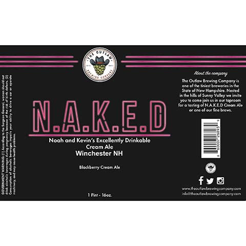 The Outlaw N.A.K.E.D. Noah and Kevin's Excellently Drinkable Cream Ale by The Outlaw Brewing Company, beer label