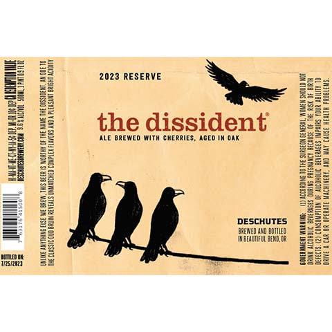 The Dissident by Deschutes Brewery, beer label
