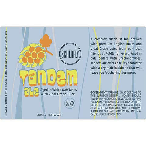 Schlafly Tandem Ale by The Saint Louis Brewery LLC., beer label